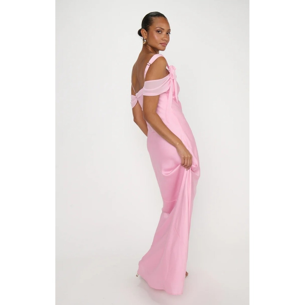 Show Me Your Mumu Rome Maxi Dress Pink Satin Cold Shoulder Bridesmaid Gown Large